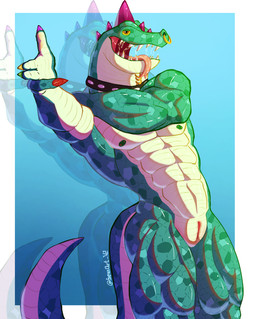 abs animal_genitalia anthro bodily_fluids collar facial_piercing genital_slit genitals looking_at_viewer male muscular muscular_anthro muscular_male nose_piercing nude open_mouth pecs piercing saliva saliva_string solo spiked_collar spikes tail seanthederg goat_(movie) modo_olachenko komodo_dragon lizard monitor_lizard reptile scalie absurd_res hi_res