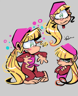 anthro barefoot biped blonde_hair blush bottomless brown_body brown_fur clothed clothing feet female fur green_eyes hair hat headgear headwear long_hair ponytail solo juneduck21 donkey_kong_(series) nintendo dixie_kong haplorhine mammal monkey primate 2018 hi_res signature