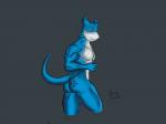 anthro blue_body butt countershading dragonsito grey_background male nude reverse_countershading simple_background solo tail tattoo three-quarter_view white_body un bandai_namco digimon mythology azul digimon_(species) dragon flamedramon mythological_creature mythological_scalie scalie 4:3 absurd_res hi_res