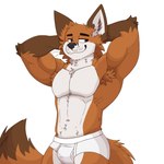 abs anthro brown_body brown_fur clothed clothing flexing flexing_bicep flexing_both_biceps fur hands_behind_head male muscular muscular_male orange_body orange_fur solo underwear underwear_only white_body white_clothing white_fur bezzeroo scott_(scottthefox94) canid canine fox mammal 1:1 hi_res