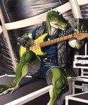 anthro belt clothed clothed_anthro clothed_male clothing gloves guitar handwear leather male musical_instrument musician plucked_string_instrument solo string_instrument heskynn rocco_(tallion) dinosaur prehistoric_species reptile scalie theropod tyrannosaurid tyrannosauroid tyrannosaurus tyrannosaurus_rex hi_res