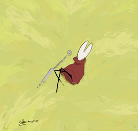 2_horns black_legs black_text cloak clothed clothing day eyes_closed female grass grass_field horn lying melee_weapon nail_(weapon) on_back on_ground outside plant red_cloak red_clothing relaxing resting solo stick_legs sword text weapon ekkopiee hollow_knight_(franchise) team_cherry hornet_(hollow_knight) arthropod 2024 artist_name digital_media_(artwork) english_text