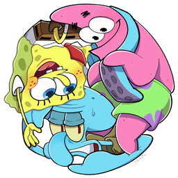 anthro blue_eyes blush bottomwear brown_bottomwear brown_clothing brown_pants cartoon_freckles clothing freckled_face freckles group half-closed_eyes male narrowed_eyes open_mouth pants simple_background smile trio white_background hiwai nickelodeon spongebob_squarepants patrick_star spongebob_squarepants_(character) squidward_tentacles aquatic asterozoan cephalopod coleoid decapodiform echinoderm mollusk sea_sponge squid starfish 1:1 hi_res