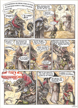 angry anthro claws dialogue elderly elderly_intersex fangs gown group growling inside multi_limb protecting protective renaissance_clothing servant servants speech_bubble teeth text trio whimper skekla_(artist) ask_the_skeksis the_dark_crystal skeksil_the_chamberlain skektek_the_scientist skekung_the_garthim_master alien skeksis 2015 comic english_description english_text hi_res signature