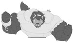 anthro big_muscles clothing cuffs_(clothing) looking_at_viewer male muscular muscular_anthro muscular_male pecs solo teeth tight_clothing vein veiny_muscles yongdasom danny_phantom nickelodeon wulf_(danny_phantom) canid canine canis mammal wolf hi_res monochrome