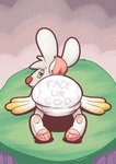 buckteeth clothed clothing diaper diaper_fetish feathered_wings feathers freckled_face freckles red_nose teeth text text_on_clothing wearing_diaper wings trevor-fox angel_hare the_east_patch angel_gabby angel lagomorph leporid mammal rabbit hi_res