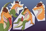 anthro big_tongue clothing genitals gesture glistening glistening_body hand_gesture hat headgear headwear long_tongue male penis solo surprise teasing tongue tongue_out dreks_thel glitch_productions the_amazing_digital_circus gummigoo_(tadc) crocodile crocodilian lizard reptile scalie hi_res