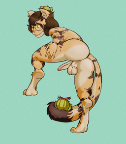 anthro anus backsack balls brown_hair butt cactus countershading digitigrade erection eyewear femboy foreskin genitals glasses hair humanoid_genitalia humanoid_penis long_hair long_tail male penis plant presenting presenting_hindquarters round_glasses shy solo stripes tail anonymous_artist cory_pereski cactus_creature elemental_creature felid feline felis flora_fauna hybrid mammal sand_cat absurd_res hi_res