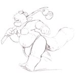 anthro asian_clothing belly clothing east_asian_clothing fundoshi humanoid_hands japanese_clothing leaf male moobs overweight overweight_male solo underwear walking apricotsammi canid canine mammal raccoon_dog tanuki 2023 hi_res