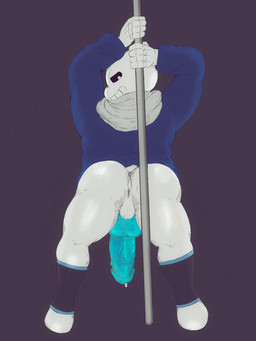 anus balls big_balls big_penis bodily_fluids bone bottomless bottomless_male butt clothed clothing dancing dripping genital_fluids genitals glowing glowing_genitalia glowing_penis grabbing_pole huge_penis jacket long_penis male penis pole pole_dancing precum precum_drip rear_view skeleton smile smiling_at_viewer solo thick_penis topwear vein veiny_penis insaneeighteen undertale undertale_(series) sans_(undertale) animated_skeleton humanoid undead 3:4 hi_res