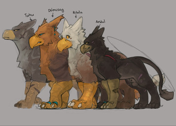 animal_genitalia avian_arms balls beak claws feral genitals group male piercing quadruped scar sheath simple_background redishdragie mythology avian gryphon mythological_avian mythological_creature hi_res