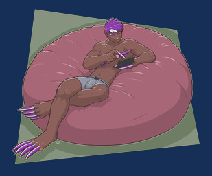 claws clothed clothing dark_body dark_skin ear_piercing eyebrow_piercing facial_piercing hair humanoid_pointy_ears long_claws lying male muscular muscular_male on_back piercing pointy_ears purple_hair simple_background solo underwear underwear_only white_hair longblueclaw humanoid 2015 alpha_channel digital_media_(artwork) full-length_portrait portrait