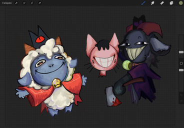 ambiguous_gender anthro art_program_in_frame axe blood bodily_fluids duo grin looking_at_viewer severed_body_part severed_head smile rayodenshi cult_of_the_lamb massive_monster_(studio) goat_(cult_of_the_lamb) lamb_(cult_of_the_lamb) red_crown_(cult_of_the_lamb) bovid caprine domestic_cat felid feline felis goat mammal sheep hi_res