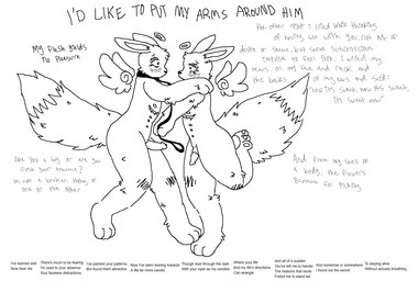 angelic anthro big_tail collar duo fluffy fluffy_tail halo leash leashed_collar lyrics male male/male mastectomy_scar scar tail text wings cetacean69 nintendo pokemon angel eevee generation_1_pokemon pokemon_(species) black_and_white english_text hi_res monochrome sketch trans_(lore) trans_man_(lore)