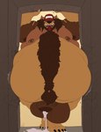 anthro balls belly belly_focus big_balls big_belly big_muscles big_penis bodily_fluids body_hair breaking_wall brown_body brown_fur brown_hair claws clothing crumbling doorframe doorway ear_piercing fluffy fur genital_fluids genitals hair hairy happy_trail hat hat_over_eyes headgear headwear huge_balls huge_belly huge_penis hyper hyper_balls hyper_genitalia hyper_penis leaking_precum long_hair male mostly_nude musclegut muscular muscular_anthro muscular_male navel nipple_piercing nipples nude obese obese_anthro obese_male open_mouth overweight overweight_anthro overweight_male penis piercing precum precum_pool red_clothing red_hat red_headwear red_tongue solo standing tan_body tan_fur teeth tongue tongue_out trucker trucker_hat graydien nathan_(graydien) canid canine canis mammal wolf absurd_res hi_res