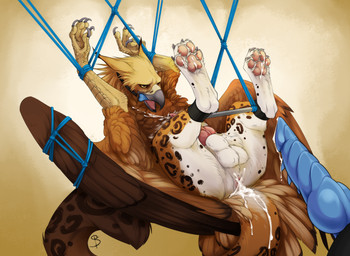 4_toes balls bdsm bodily_fluids cum cum_in_ass cum_inside cum_on_feet cum_string feet feral genital_fluids genitals hindpaw leaking_cum male male/male messy nude open_mouth pawpads paws pull_out rope soles toes tongue savadk mythology berkut_(lyrunya) avian gryphon mythological_avian mythological_creature absurd_res hi_res