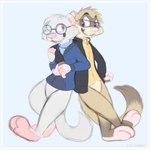 3_toes anthro barefoot border clothing duo eyewear feet glasses hug jacket male round_glasses toes topwear white_border zenfetcher alexander_luthor thomas_luthor domestic_ferret mammal mustelid musteline true_musteline weasel 1:1 hi_res brother_(lore) brothers_(lore) sibling_(lore)