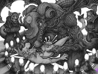 anal anthro bareback bodily_fluids candle chastity_device cum cum_inside cum_through evil_grin from_front_position genital_fluids group hexagram lying male male/male missionary_position muscular on_back priest satanic sex size_difference smile summoning symbol yagi_b._(artist) yagi_b. zoop american_opossum aquatic bovid caprine cetacean demon dolphin goat mammal marsupial oceanic_dolphin toothed_whale character_request