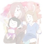 anthro blind brown_hair disability female group hair hug long_ears red_hair young young_anthro bzeh arthur_(series) elinor_wonders_why pbs andrea_murnau elinor_rabbit fan_character marina_datillo lagomorph leporid mammal rabbit crossover hi_res