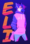 anthro clothed clothing fur hair looking_away male simple_background solo standing sweater synthwave topwear vaporwave tohfu eli_cruz canid canine mammal maned_wolf digital_media_(artwork) hi_res