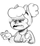 angry anthro female hair hair_bun jumper simple_background solo upset creator_ant domestic_cat felid feline felis mammal black_and_white hi_res monochrome