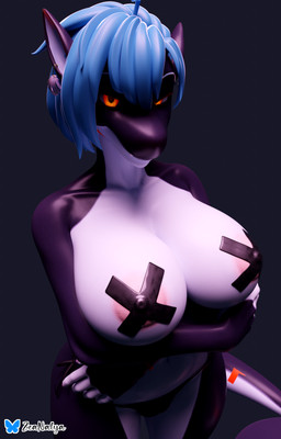 anthro areola big_breasts bikini bikini_bottom black_clothing black_swimwear blue_hair breasts cleavage clothed clothing crossed_arms female glowing glowing_eyes hair looking_at_viewer multicolored_body orange_eyes pasties pink_areola simple_background smile smirk solo standing swimwear two-piece_swimsuit two_tone_body rileyarlic_(artist) valorlynz_(modeler) zea_nalya aquatic cetacean dolphin mammal oceanic_dolphin orca toothed_whale 3d_(artwork) digital_media_(artwork) hi_res