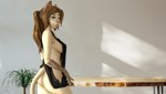 anthro breasts butt clothed clothing colored_nails female fur hair light nails pigtails shirt side_boob side_view solo sunlight tank_top topwear wide_hips androidz celest_(androidz) domestic_cat felid feline felis mammal absurd_res hi_res