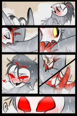 4_eyes animal_genitalia cloaca cloacal cloacal_penetration dialogue duo erection eyes_closed feathers genitals head_in_crotch larger_male long_tongue male male/male moan multi_eye nude null open_mouth oral penetration penis red_body red_eyes red_skin sex size_difference smaller_male spade_tail spread_legs spreading surprised tail tail_feathers tongue tongue_out tonguejob tuft white_body white_skin yellow_sclera danidrawsandstuff hellaverse helluva_boss blitzo_(helluva_boss) stolas_(helluva_boss) avian bird demon imp owl owl_demon 2021 2:3 absurd_res censored comic hi_res mosaic_censorship multiple_scenes pictographics