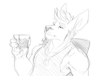anthro beverage chair clothed clothing furniture hair holding_beverage holding_object jewelry male male_anthro mouth_closed narrowed_eyes necklace on_chair short_hair simple_background sitting solo solaxe_(artist) solaxe kangaroo macropod mammal marsupial 4:3 hi_res monochrome sketch