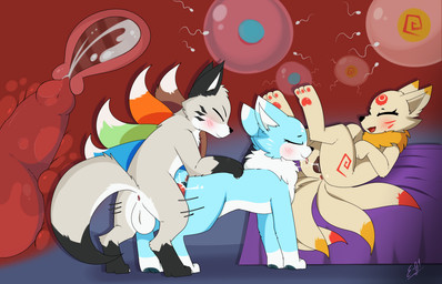 animal_genitalia animal_penis animal_vulva anthro anus balls bed black_nose blue_body blush bodily_fluids canine_genitalia canine_penis canine_vulva cervical_contact cum cum_in_uterus cum_in_vagina cum_inside cunnilingus dipstick_ears dipstick_tail doggystyle duo ear_markings erection eyes_closed female female_feral female_penetrated feral feral_on_feral feral_penetrated feral_penetrating feral_penetrating_feral from_behind_position fur furniture genital_fluids genitals gloves_(marking) hair impregnation internal internal_vaginal knot leg_markings male male/female male_feral male_penetrating male_penetrating_female markings multi_tail multicolored_body multicolored_ears multiple_impregnation multiple_ova nude oral ovum pawpads paws penetration penile penile_penetration penis penis_in_vagina sex simple_background smile socks_(marking) sperm_cell tail tail_markings tongue tongue_out uterus vaginal vaginal_fluids vaginal_fluids_on_penis vaginal_penetration vulva white_body white_fur yellow_body yellow_fur e-01 kinmanami_(zekeofgods) yoso_(zekeofgods) zeke_(zekeofgods) canid canine canis fox fox_spirit mammal wolf 14:9 digital_media_(artwork) hi_res