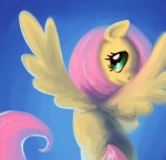 feathered_wings feathers female feral green_eyes hair long_hair looking_back pink_hair solo tail wings yellow_body yellow_feathers discordthetrollest friendship_is_magic hasbro my_little_pony mythology fluttershy_(mlp) equid equine mammal mythological_creature mythological_equine pegasus