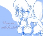 34from1800 6:5 anthro bent_over big_breasts bra breasts callie_briggs cleavage clothed clothing domestic_cat english_text eyewear felid feline felis female glasses hair hanna-barbera inviting long_hair looking_at_viewer mammal monochrome open_mouth panties seductive smile solo swat_kats text underwear