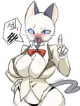 anthro big_breasts blush breasts clothed clothing cute_fangs fangs female half-closed_eyes looking_at_viewer narrowed_eyes open_mouth open_smile simple_background smile solo teeth rabbitbrush domestic_cat felid feline felis mammal digital_media_(artwork) shaded