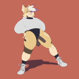 anthro balls band-aid band-aid_on_ear band-aid_on_face band-aid_on_leg band-aid_on_nose band-aid_on_wrist bandage bandage_on_face bandage_on_knee bandage_on_nose black_clothing black_leotard clothed clothed_anthro clothed_gynomorph clothed_intersex clothing clothing_aside converse_shoes cross cross_ear_piercing cross_piercing ear_piercing eyebrows footwear foreskin fur genitals glans gynomorph hair hands_on_hips humanoid_genitalia humanoid_penis inner_ear_fluff intersex leotard looking_away markings multicolored_body multicolored_hair one_eye_obstructed penis piercing purple_eyes purple_hair purple_nose saggy_balls shadow shoes smile socks solo spots spotted_body spotted_fur spotted_legs spotted_thighs standing sweater tail tan_body thick_thighs topwear tuft wardrobe_malfunction white_clothing white_hair white_sweater white_topwear morcillax spiritu_nogales canid canine canis chihuahua domestic_dog mammal toy_dog 1:1 2026 absurd_res hi_res