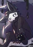 3_toes anthro big_ears big_tail biped black_body black_claws black_ears black_fur black_inner_ear black_pawpads black_sclera black_slime black_tail claws dripping feet finger_claws fluffy fluffy_tail front_view fur glistening glistening_pawpads grey_background huge_tail humanoid_feet kemono light looking_at_viewer low-angle_view male mask monotone_body monotone_fur monotone_tail no_pupils nude one_ear_up pawpads plantigrade short_snout simple_background sitting slime snout solo tail three-quarter_view toe_claws toes tuft white_eyes flyinghighfox changed_(video_game) puro_(changed) canid canine canis goo_creature mammal wolf 2022 colored digital_media_(artwork) full-length_portrait hi_res lighting portrait signature