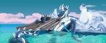 aircraft_carrier anthro blue_body blue_nipples blue_tongue breasts female iceberg licking nipples sea ship simple_background smile solo spread_legs spreading tail tongue tongue_out vehicle water watercraft zebrov cryia reptile scalie hi_res