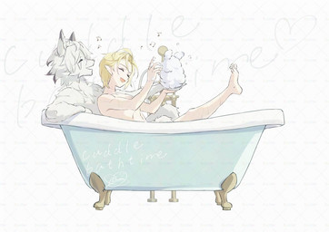 anthro bath bathing bathing_together bathtub bubble claw_foot_bathtub duo fur humanoid_pointy_ears male male/male nude pointy_ears white_body white_fur buon_zzz mihoyo zenless_zone_zero hugo_vlad von_lycaon canid canine canis humanoid mammal wolf