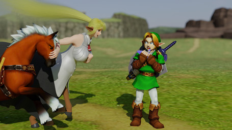 big_breasts blonde_hair blue_eyes blush bottomwear breasts clothed clothing female group hair long_hair male monster_girl_(genre) musical_instrument ocarina outside pointy_ears shocked trio wind_instrument doublestuffed doublestuffed_(modeler) european_mythology greek_mythology monster_musume mythology nintendo the_legend_of_zelda centorea_shianus_(monster_musume) epona_(tloz) link centaur equid equid_taur equine horse humanoid_taur mammal mammal_taur taur 16:9 3d_(artwork) blender_(artwork) digital_media_(artwork) hi_res widescreen