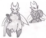 areola belly big_breasts black_body breasts clothed clothing collar collar_only cracked cracks female fingers holding_breast holding_melee_weapon holding_object holding_sword holding_weapon horn melee_weapon multi_horn nail_(weapon) nipples nude solo standing sword text thick_thighs weapon wings dragon-heart hollow_knight team_cherry widow_(dragon-heart) arthropod vessel_(species) 2020 english_text traditional_media_(artwork)