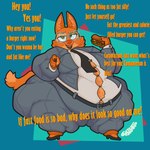 1:1 absurd_res anthro belly big_belly burger bursting_out_of_clothing canid canine catboyz cheese clothed clothing dairy_products diane_foxington digital_media_(artwork) dreamworks english_text eyebrow_piercing eyewear facial_piercing female food fox fur gesture glasses hand_gesture hi_res huge_belly ill_fitting_clothing lettuce looking_at_viewer mammal meat morbidly_obese morbidly_obese_anthro morbidly_obese_female obese obese_anthro obese_female open_mouth orange_body orange_fur overweight overweight_anthro overweight_female piercing plant pointing pointing_at_viewer simple_background solo suit tail text the_bad_guys thick_thighs tight_clothing topwear true_fox vegetable