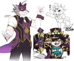 ahoge anthro bow_(feature) bow_tie chibi clothing eyewear fur gloves goggles grey_body grey_fur hair handwear hat headgear headwear male mask one_eye_closed phantom_thief smile solo suit topwear vest wink chuurow lifewonders live_a_hero vulpecula canid canine fox mammal absurd_res hi_res