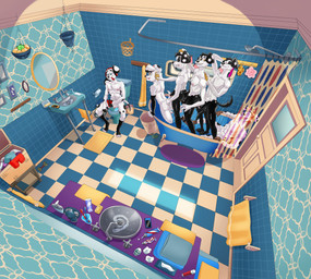 aged_up anthro anthrofied backsack balls basket bathing bathing_another bathing_together bathroom bathtub brush butt casual_nudity cellphone claw_foot_bathtub clenched_teeth clothing container detailed_background electronics eyes_closed feet fingers flaccid foreskin fur genitals group high-angle_view holding_cellphone holding_object holding_phone holding_smartphone holding_sponge humanoid_genitalia humanoid_penis inside kneeling looking_back male markings mirror nipples nude open_mouth partially_retracted_foreskin partially_submerged penis phone shower shower_head showering showering_together sink sitting sitting_on_toilet smartphone smile sponge spots spotted_body spread_legs spreading standing tail teeth toes toilet tongue tongue_out toothbrush toothbrush_in_mouth toothpaste towel water dal101strefan 101_dalmatian_street 101_dalmatians disney d.j._(101_dalmatians) dimitri_1_(101_dalmatians) dimitri_2_(101_dalmatians) dimitri_3_(101_dalmatians) dimitri_trio_(101_dalmatians) canid canine canis dalmatian domestic_dog mammal digital_media_(artwork) hi_res brother_(lore) brothers_(lore) sibling_(lore) triplets_(lore)