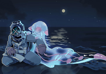5_fingers ambiguous_gender beach blush blush_lines cloud diving_suit duo fingers holding_object holding_pencil looking_at_another male moon night notebook nudging pencil_(object) pink_body pink_eyes sand sea sitting sky tail translucent translucent_body translucent_tail water writing_text rurupo aquatic aquatic_gastropod clione gastropod human humanoid mammal mollusk sea_angel sea_slug slug 2026 animated herm_(lore)