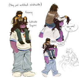anthro bottomwear brown_hair clothed clothing denim denim_bottomwear denim_clothing duo female freckles hair jeans male pants purple_body shirt simple_background speech_bubble text topwear white_background white_clothing white_shirt white_topwear colicolicolicoli deltarune undertale_(series) kris_dreemurr susie_(deltarune) human mammal scalie 2025 hi_res nonbinary_(lore)