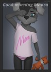 anthro camel_toe clothing female pajamas panties plushie solo teddy_bear text underwear young young_anthro young_female darkholm1 bianca_(darkholm1) canid canine canis domestic_dog mammal wolf absurd_res colored comic cover cover_art cover_page hi_res