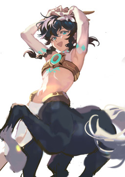 alternate_species blue_eyes clothing crop_top hair light_body light_skin male midriff shirt simple_background solo tail taurified topwear white_background fridaynightcat european_mythology genshin_impact greek_mythology mihoyo mythology venti_(genshin_impact) centaur equid equid_taur humanoid_taur mammal mammal_taur taur 2022 absurd_res hi_res