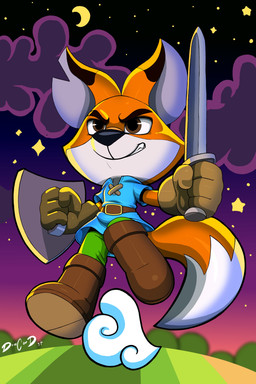 action_pose anthro black_nose blue_clothing boots brown_eyes cheek_tuft clothed clothing cloud countershade_face countershading dipstick_ears dipstick_tail ear_markings eyebrows facial_tuft footwear front_view gloves grin handwear holding_melee_weapon holding_object holding_shield holding_sword holding_weapon male markings melee_weapon multicolored_body multicolored_ears night notched_ear orange_body outside pose shield shirt shoes sky smile solo star starry_sky sword tail tail_markings teeth topwear tuft tunic two_tone_body weapon white_body diacordst kingsley's_adventure kingsley canid canine fox mammal 2020 2:3 absurd_res hi_res