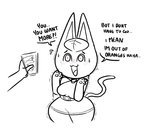 anthro blush bodily_fluids clothing dialogue dress duo female food leaf leaf_hair nervous plant plant_hair pseudo_hair sweat text toastiparty animal_crossing nintendo tangy_(animal_crossing) domestic_cat felid feline felis food_creature mammal 2020 english_text monochrome