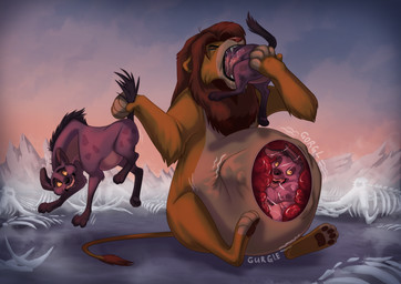 abdominal_bulge belly belly_expansion belly_inflation big_belly bodily_fluids drooling expansion female female_prey feral feral_pred feral_prey fur hair head_first inflation inside_mouth inside_throat internal male male_pred male_prey mane mouth_full multiple_prey open_mouth oral_vore orange_body orange_fur organs panicking pushed pushed_down red_hair rumbling_stomach saliva same_size_vore shove shoved shoving sitting slime stomach stomach_acid struggling struggling_prey swallowed swallowed_alive swallowed_whole tail tail_grab tan_body tan_fur three_prey_at_once three_prey_same_hole unwilling_prey vore remalky disney the_lion_king banzai_(the_lion_king) ed_(the_lion_king) shenzi_(the_lion_king) simba_(the_lion_king) felid hyena lion mammal pantherine hi_res