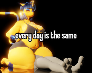 ambiguous_gender anthro athletic_wear barefoot big_breasts black_background blue_body blue_eyeshadow blue_fur blue_hair bottomwear breasts bubble_butt butt butt_smother cleavage closed_frown clothed clothing duo eyeliner eyes_closed eyeshadow facesitting feet female female/ambiguous frown fur gold_accessory grey_body grey_fur gym_bottomwear gym_shorts hair hand_on_hip huge_breasts huge_thighs makeup markings mouth_closed overweight overweight_female shirt shorts simple_background sitting sitting_on_another slightly_chubby slightly_chubby_anthro slightly_chubby_female smothering striped_markings striped_tail stripes tail tail_markings tank_top text thick_thighs three-quarter_view topwear wide_hips yellow_body yellow_fur anaroth scrag_(modeler) animal_crossing nintendo ankha_(animal_crossing) canid canine domestic_cat felid feline felis mammal 2025 3d_(artwork) digital_media_(artwork) english_text meme